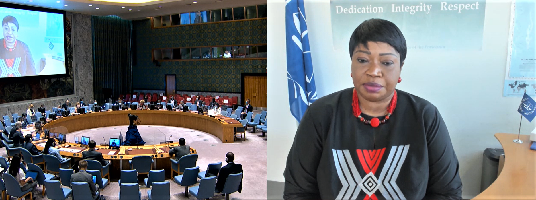 ICC Prosecutor Fatou Bensouda presents her Office’s 33rd report on the Situation in Darfur, Sudan to the UN Security Council remotely through VTC ©ICC-CPI<br>