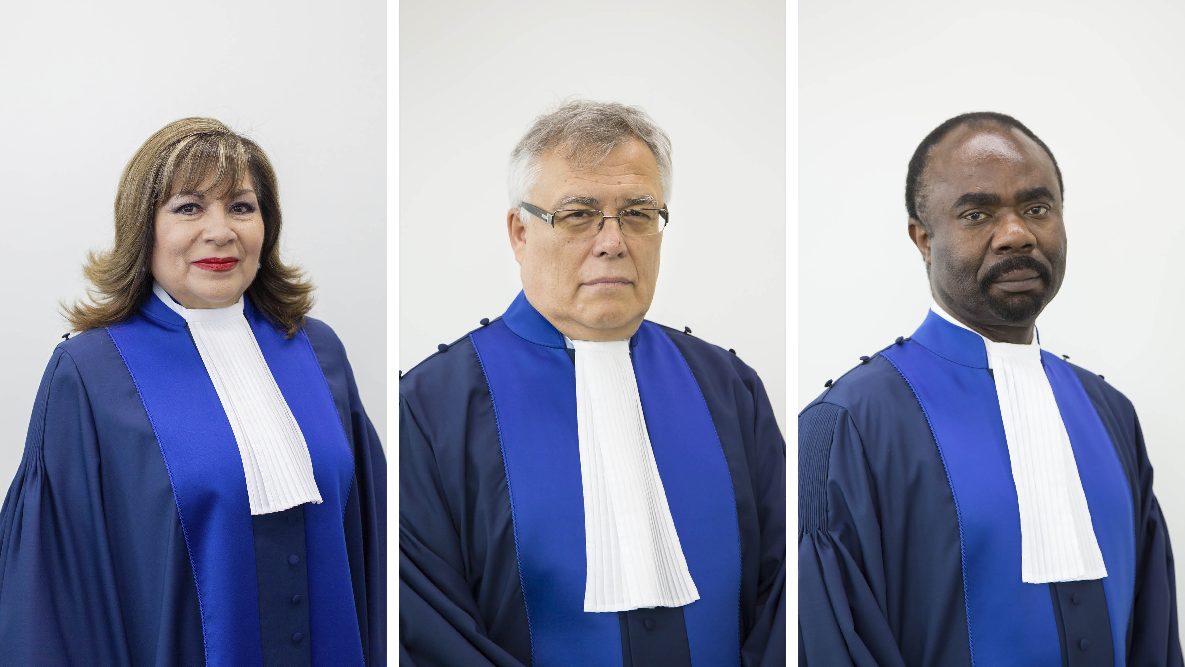 Pictured here from left to right: ICC First Vice-President Judge Luz del Carmen Ibáñez Carranza, ICC President Judge Piotr Hofmański and ICC Second Vice-President Judge Antoine Kesia-Mbe Mindua © ICC-CPI<br>