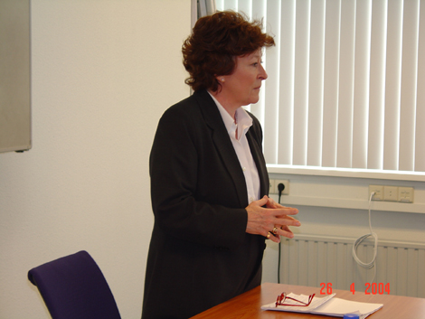Madame Justice Louise Arbour presenting the ICC-OTP Guest Lecture in the interim seat of the Court on 26 April 2004.