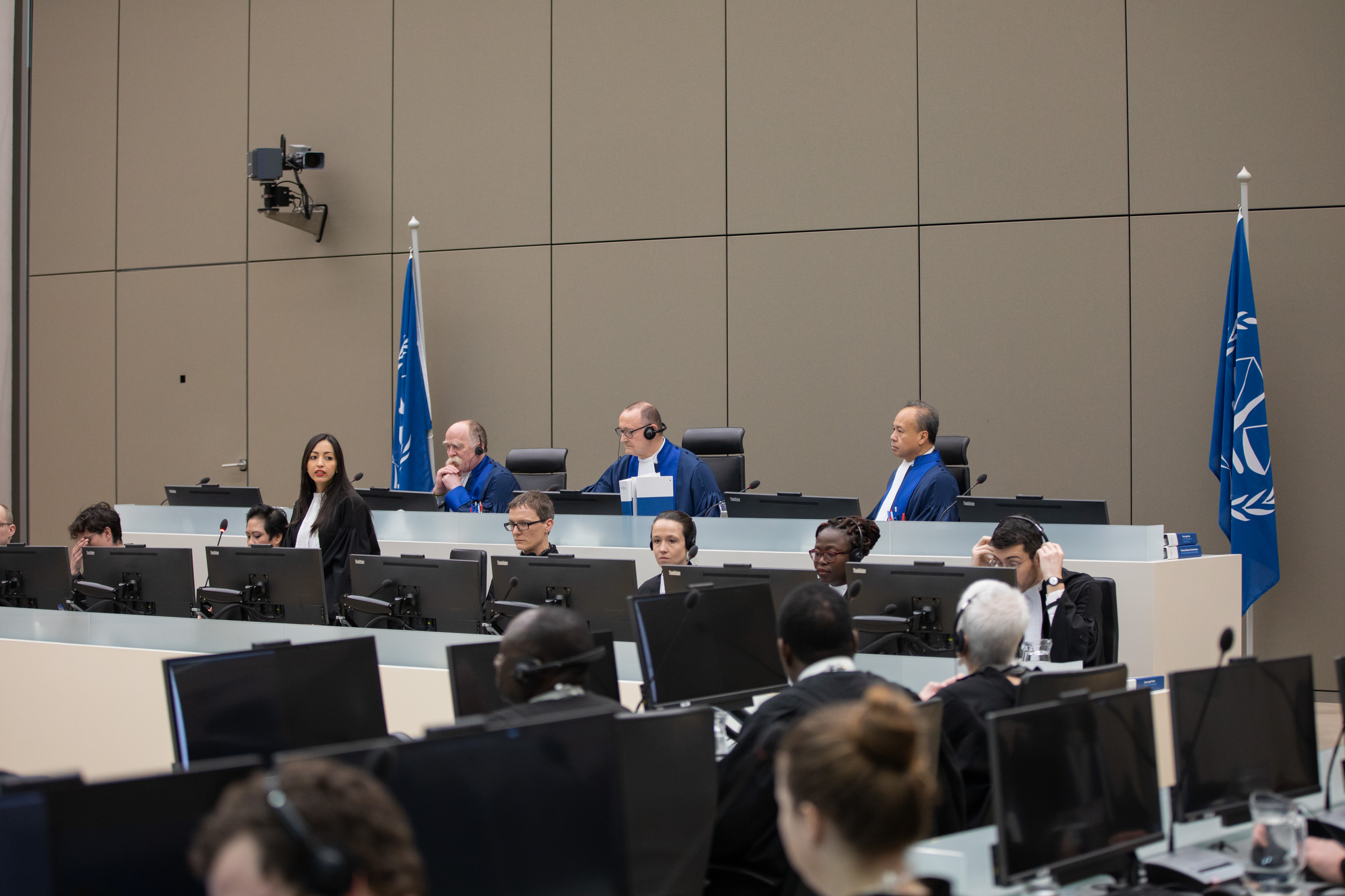 The judges of Trial Chamber IX (left to right) Judge Péter Kovács, Judge Bertram Schmitt, Presiding Judge, and Judge Raul Cano Pangalangan on 10 March 2020 at the International Criminal Court in The Hague (Netherlands) ©ICC-CPI