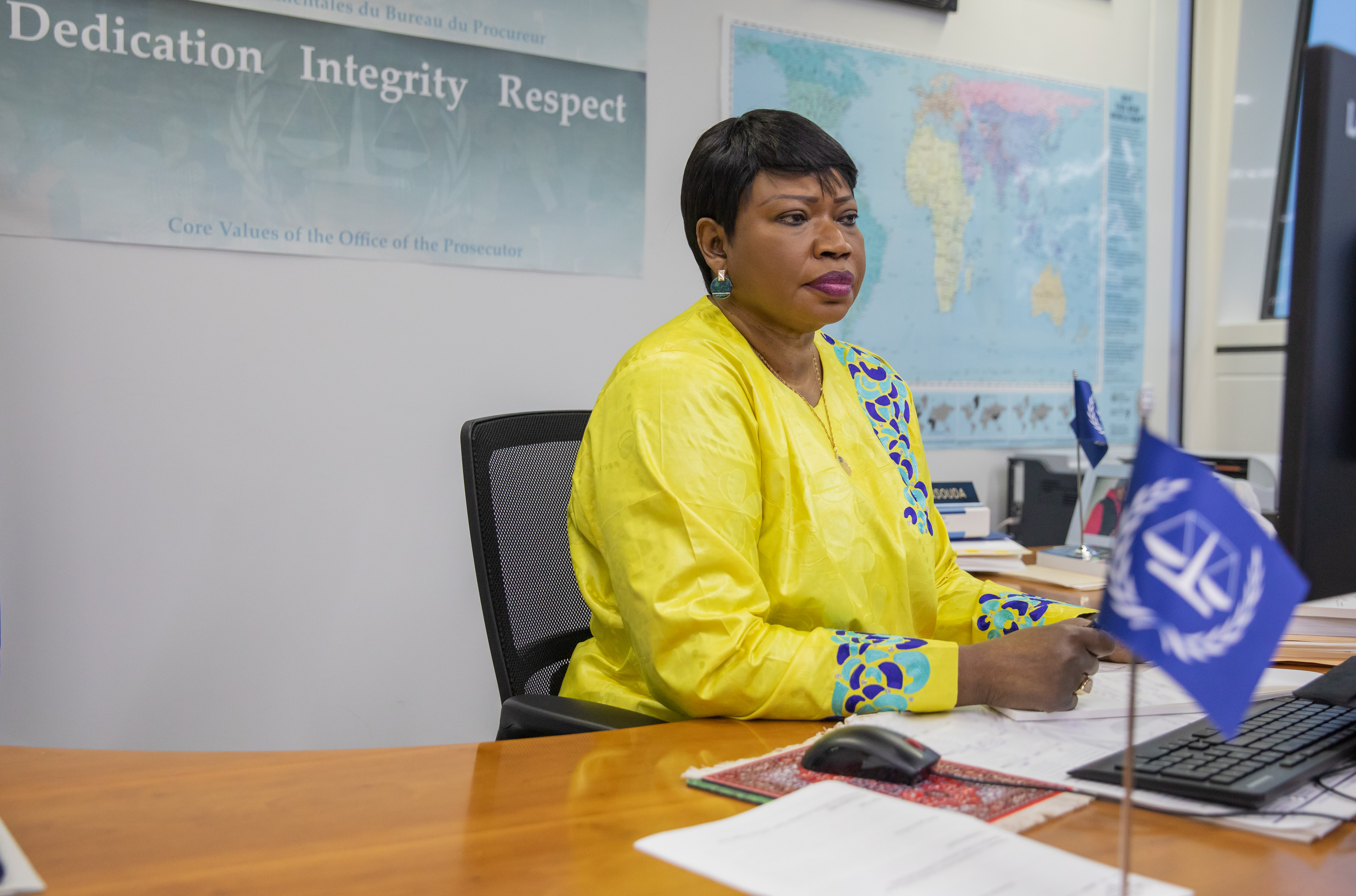 Due to COVID-19 restrictions, ICC Prosecutor, Fatou Bensouda, presents her Office’s 20th report on the Situation in Libya to the UN Security Council, remotely through VTC ©ICC-CPI