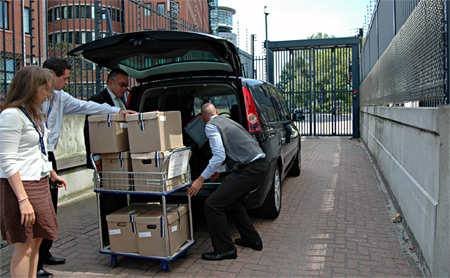 Six boxes containing documents and supporting materials compiled by Waki Commission arrive at the ICC on Thursday