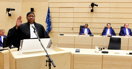 Ms Fatou Bensouda taking her solemn oath as ICC Prosecutor © ICC-CPI/AP/Bas Czerwinski
