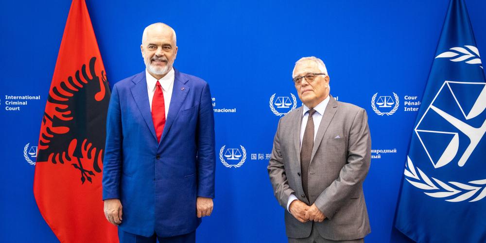 The Prime Minister of Albania H.E. Edi Rama and ICC President Judge Piotr Hofmański, at the seat of the Court on 4 July 2022 ©ICC-CPI 