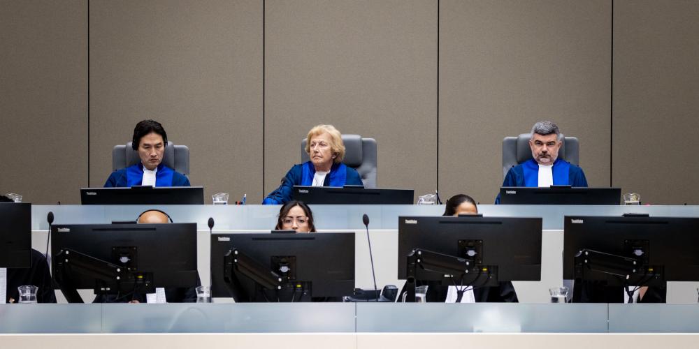 Judges of Trial Chamber III at the opening of the status conference in the Duterte case held on 27 May 2026 at the seat of the Court in The Hague, Netherlands ©ICC-CPI