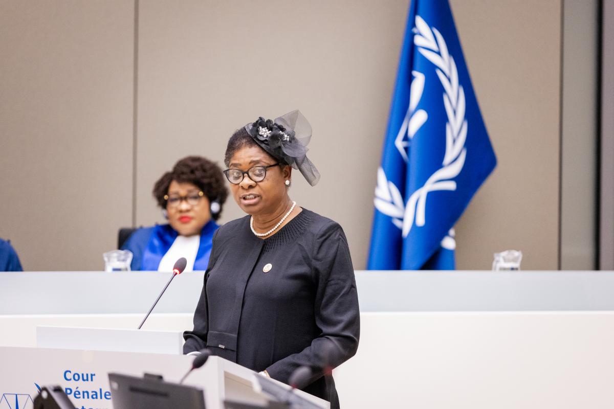 Honourable Lady Justice Stella Isibhakhomen Anukam, Judge of the African Court on Human and Peoples’ Rights,  delivers Keynote Address at the opening of the ICC judicial year 2024 on 19 January 2024 at the seat of the Court in The Hague ©ICC-CPI