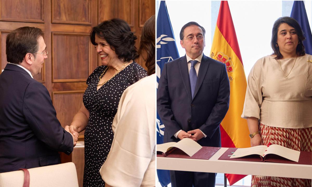 Minister for Foreign Affairs, European Union and Cooperation of the Kingdom of Spain, José Manuel Albares Bueno and Minou Tavárez Mirabal, Chair of the Board of Directors of the Trust Fund for Victims at the ICC, and Executive Director, Deborah Ruiz Verduzco