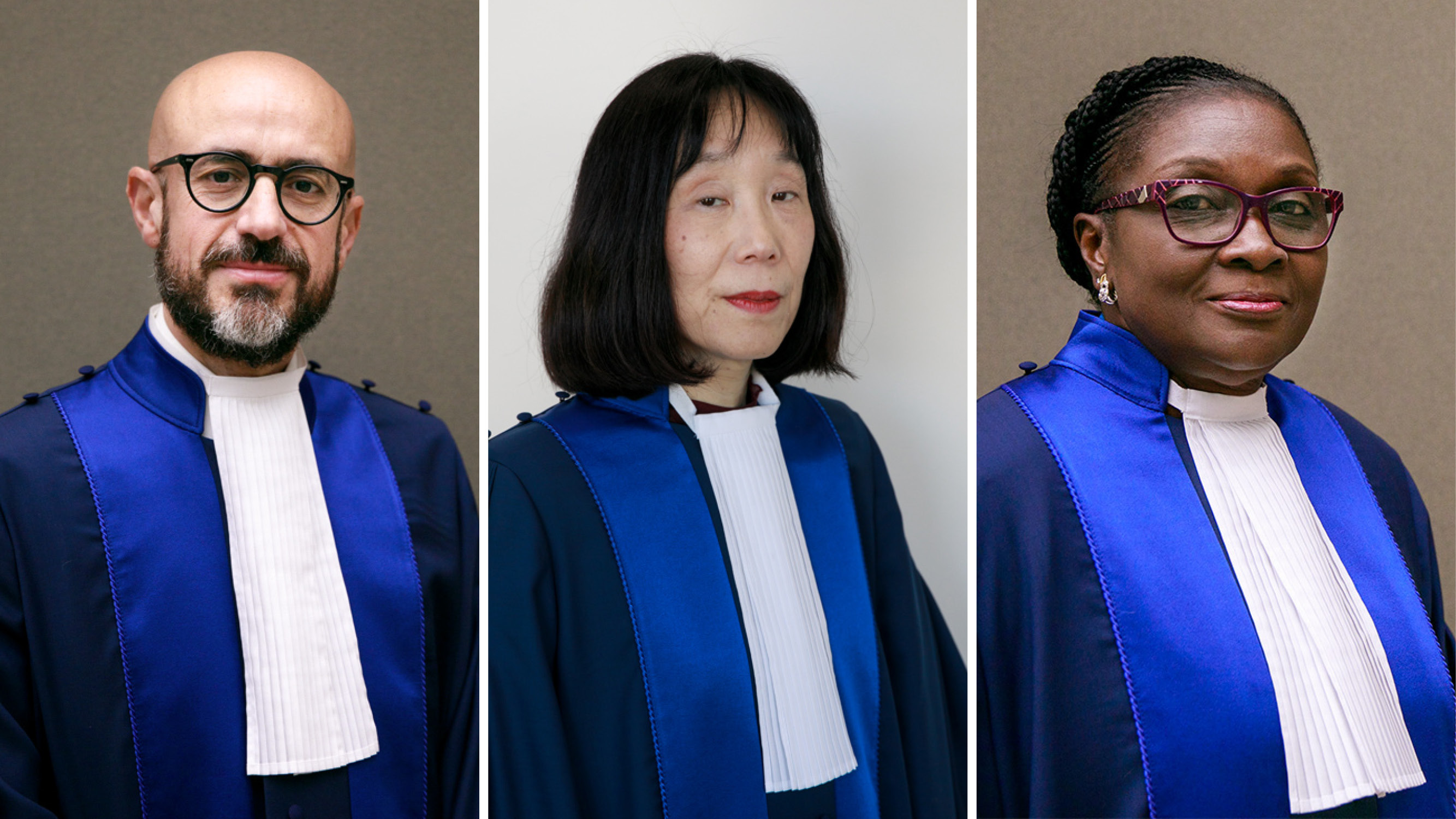 Pictured here from left to right: ICC First Vice-President Judge Rosario Salvatore Aitala, ICC President Judge Tomoko Akane and ICC Second Vice-President Judge Reine Alapini-Gansou  ©ICC-CPI